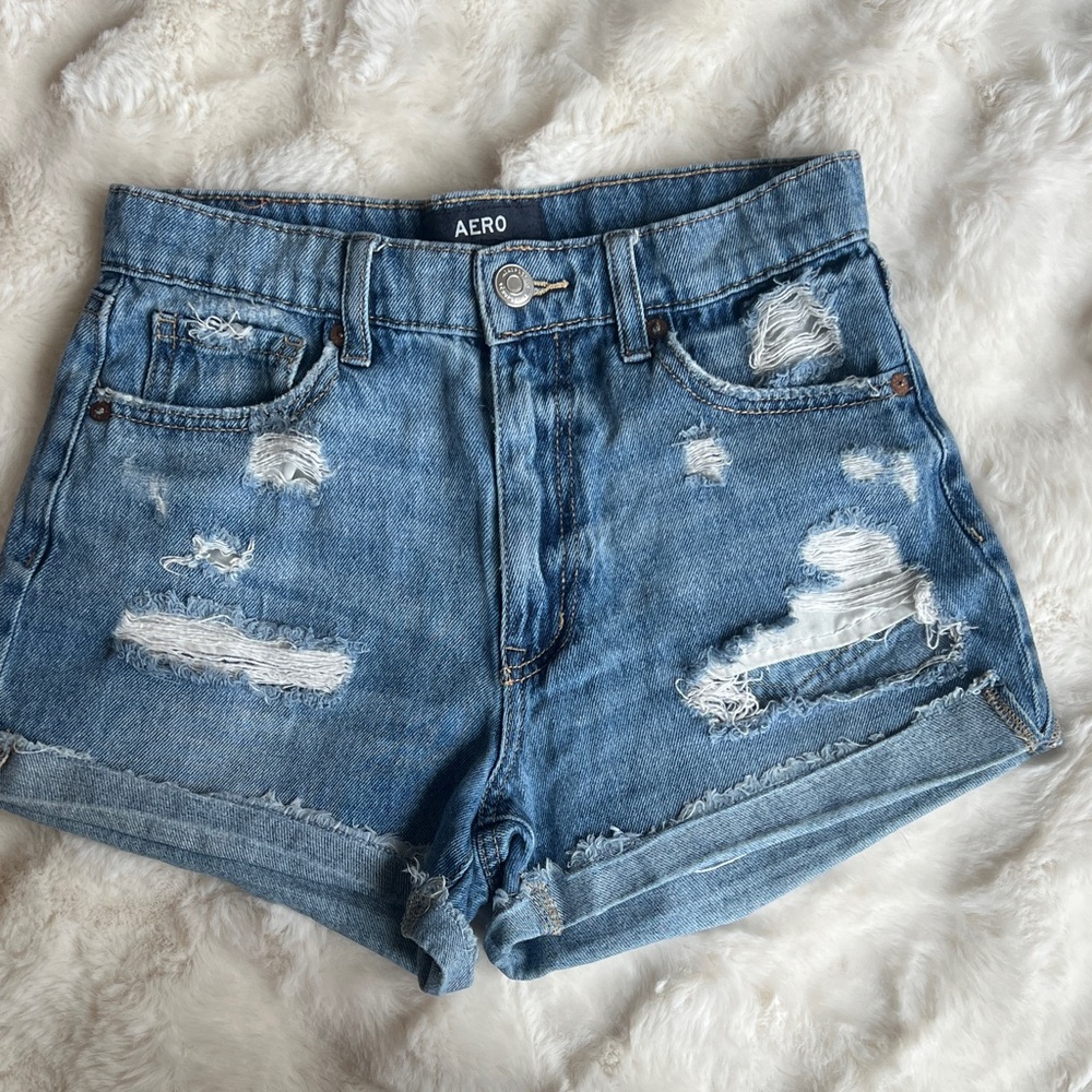 Aero Women’s Distressed MOM SHORT - Denim Shorts